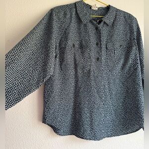 Vintage Giorgio Armani 80’s Blue Ditsy Floral Silk Blouse Size 44/8 Retro Draped